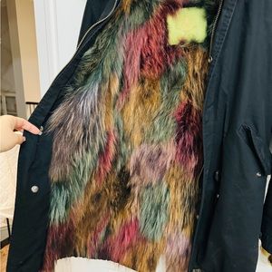 Colorful real fur parka, Size Medium